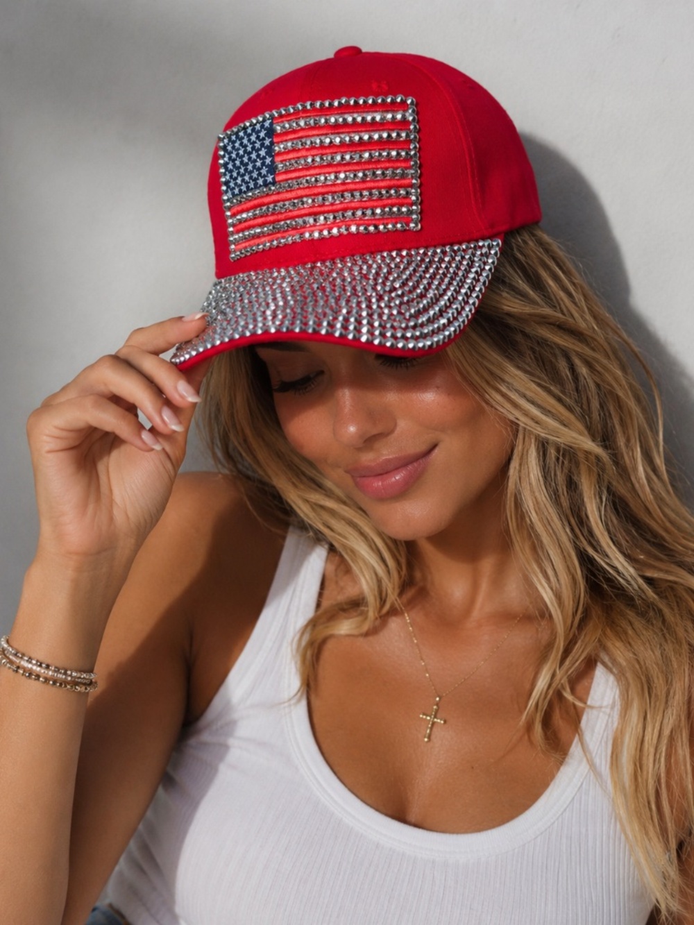 Red American flag rhinestone baseball cap #bling #rhinestones #bling